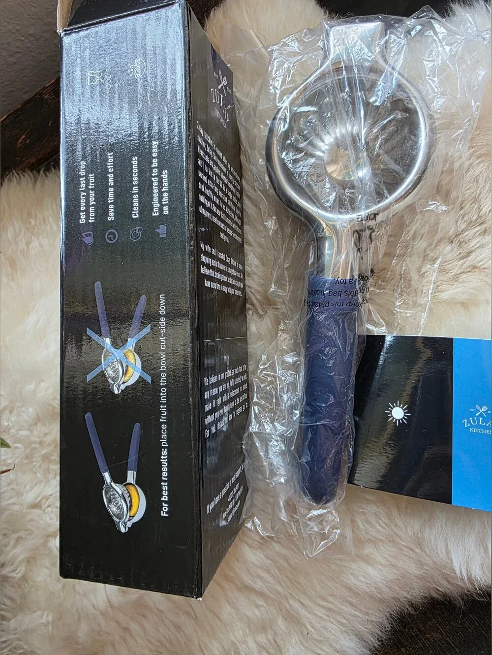 Zulay Kitchen Stainless Steel Lemon Squeezer, Blue Silicone Grips Heavy Duty NIB